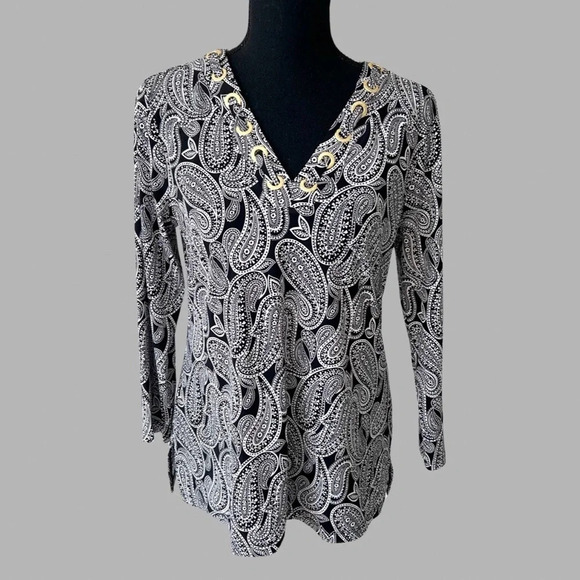 Michael Kors Paisley Print Stretch Jersey  Blouse - Picture 1 of 13